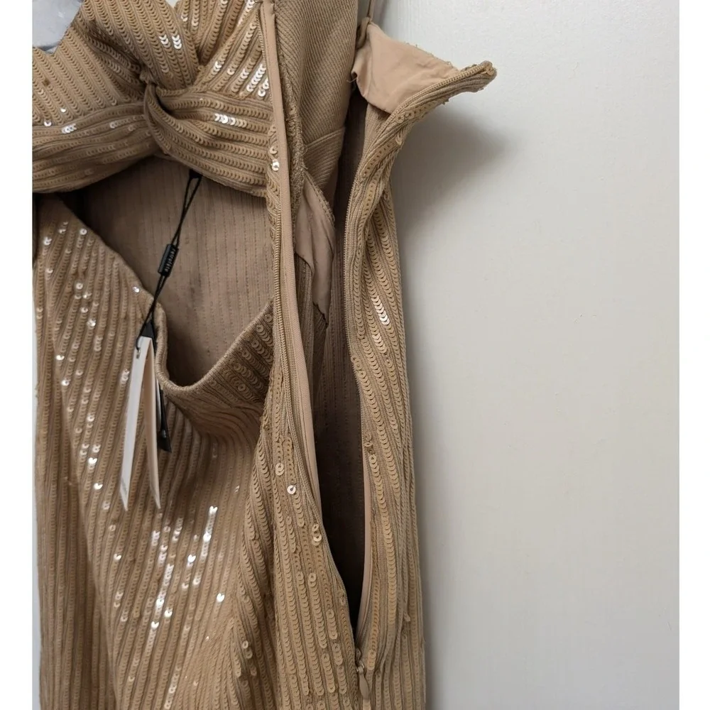 Retrofete Sariah Sequin Knit Midi Dress Nude Bodycon‎ $625 Party Wedding Guest